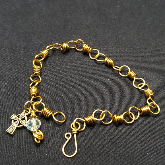 Handmade Wire Wrapped Bracelet, Celtic Cross Charm - Picture 9 of 10